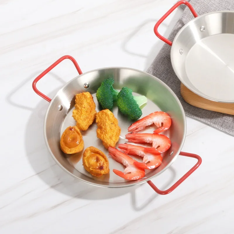 

round kitchen restaurant catering spanish seafood pasta paella metal stainless steel paella pan frying cooking pan