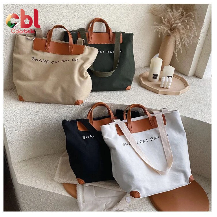 

Korea style handbag hot sale canvas bag with large capacity outdoor custom tote bag canvas, Black white khaki