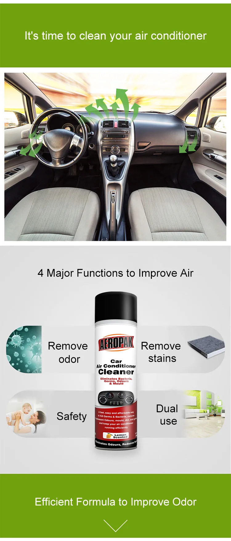 AEROPAK quick clean car Air Conditioner Cleaner with the lowest pricer