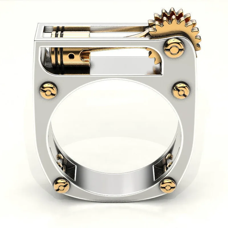 

Ding yi New silver geometric mechanical two-tone unisex ring retro metal ring, Sliver