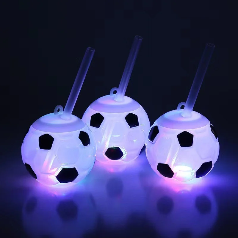 

Football Multi color LED light cup with lid straw Party Bar illuminating flash drinkware Light Up LED mug Cups ball shape