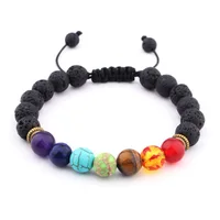 

8mm Natural Lava Rock Stones Beads Bracelets, Men Stress Relief Yoga Beads Aromatherapy Essential Oil Diffuser Bracelets 7 Chakr