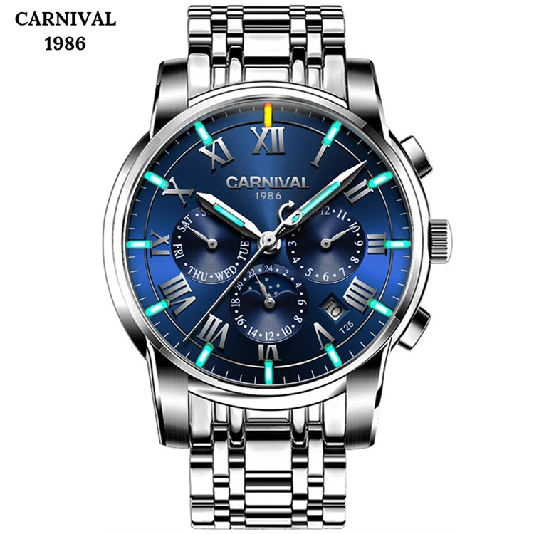 

CARNIVAL 8799G Tritium Luminous Watches Men Mechanical Watch Automatic Fashion Luxury Stainless Steel Male Clock Relogio