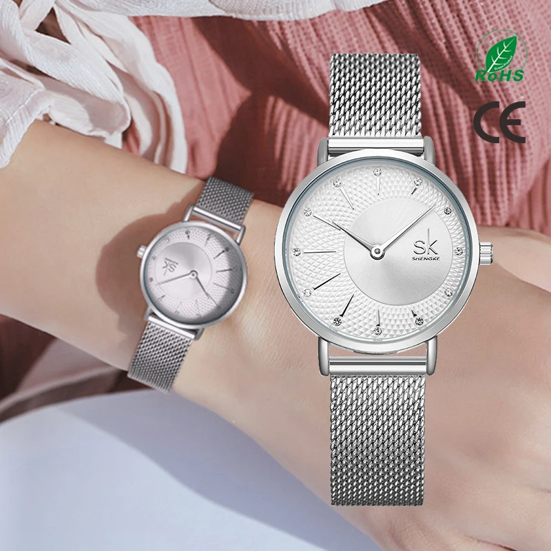 

SHENGKE Unique Dial Design Chic Wristwatch K0093L Elegant Lady Quartz Trendy Stainless Steel Mesh Wrist Watch montre femme