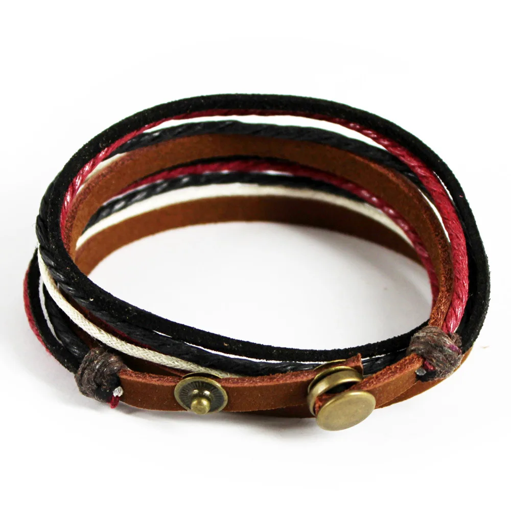 

Genuine Women & Men Unisex Multilayer  Cuff Multicolor Rope Wristband Leather Wrap Bracelets