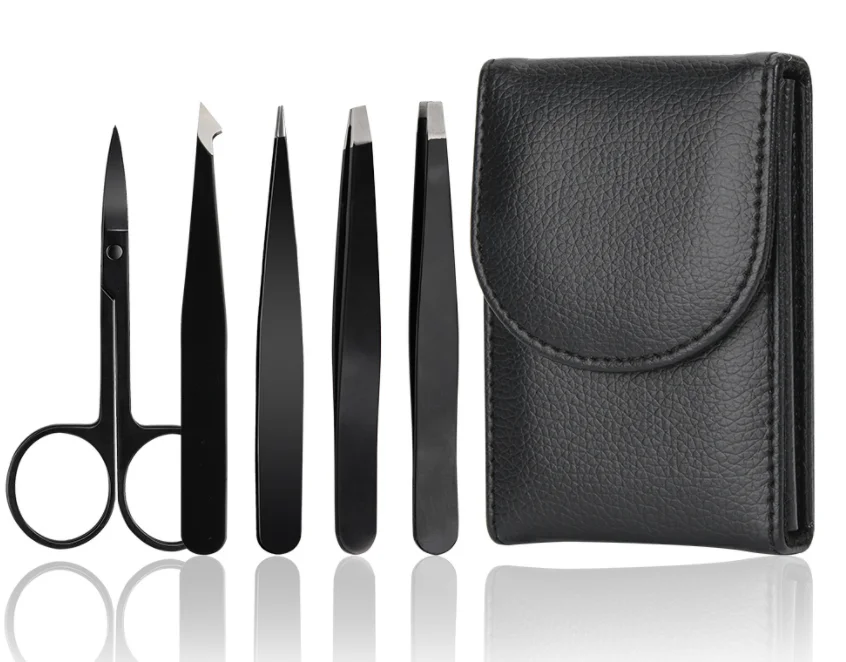 

Slanted tip black stainless steel eye brow tweezers set, Customer's choice