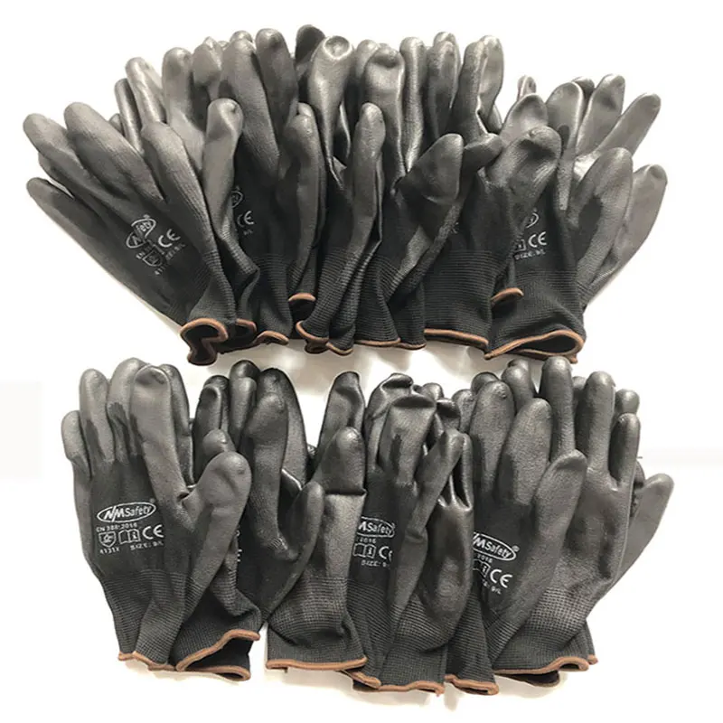 

Free Shipping Wholesale Price with 13 Gauge Knitted Polyester Industrial Safety Protective Construction Gardening Work Glove, Black