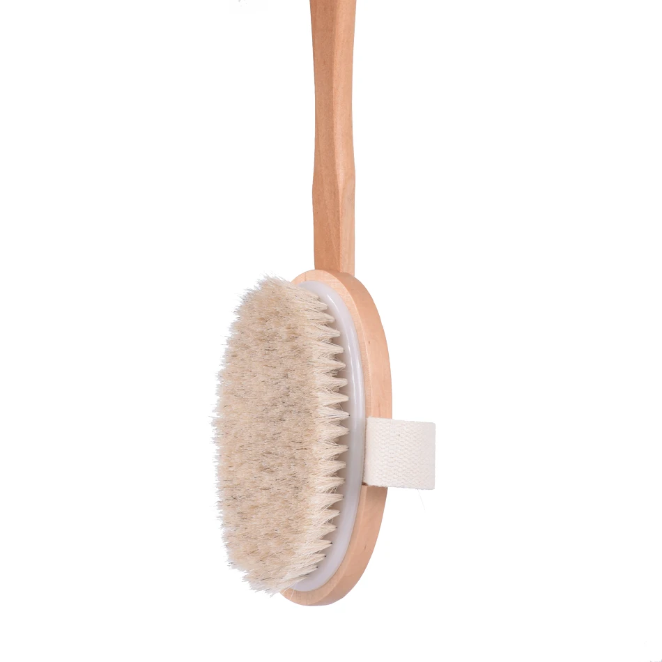

TREESMILE Removable long handle bath brush wooden soft bristle body brush custom logo Natural horsehair brushes high quality