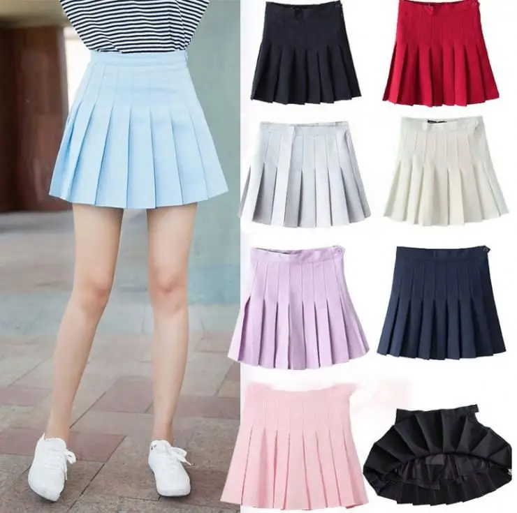

New half-length skirt Korean style college women high waist pleated skirt thin all-fitting trousers tennis skirt