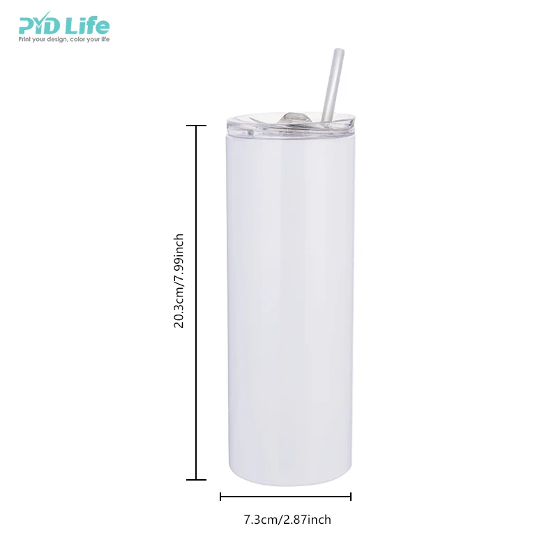 

PYD Life Wholesale RTS 20 OZ 600 ML Stainless Steel Tumbler Straight Sublimation Blanks Tmblerwith Straw and Slider Lid, White