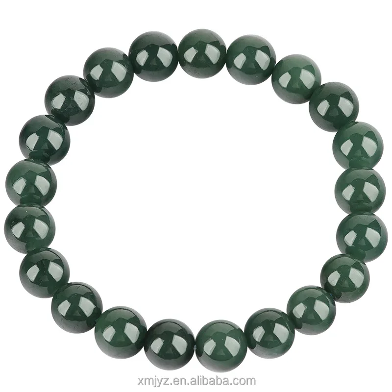 

Certified Grade A Genuine Natural Myanmar Jadeite Waxy Oil Green Bracelet 9Mm Ice Jade Stone Beads Bracelet Women's
