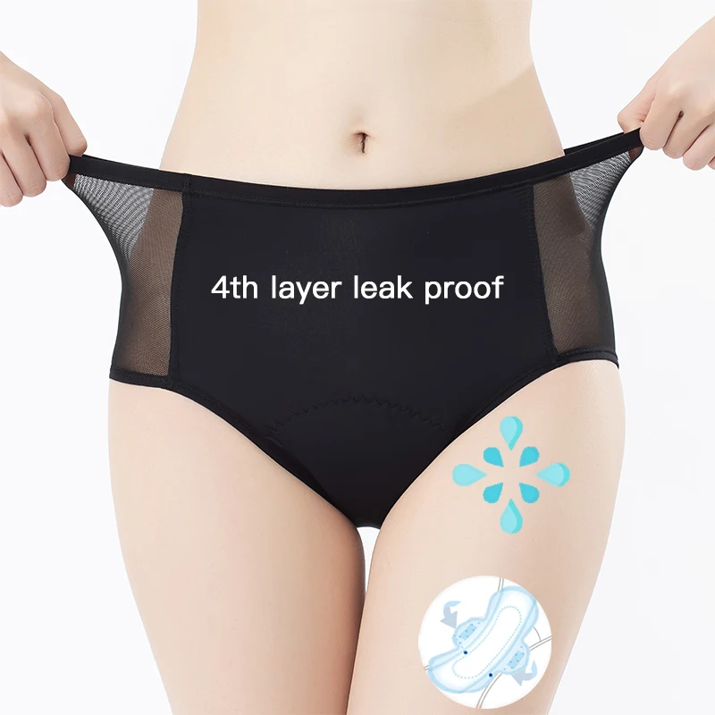 

9140 Women's high waist menstrual underwear washable leak proof pants breathable mesh plus size panty 4 layers Period Panties