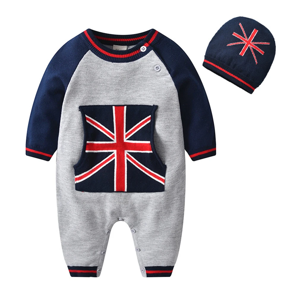 

Mudkingdom Long Sleeve Knitted Romper With Hat Soft Comfortable Baby Boy Winter Jumpsuit