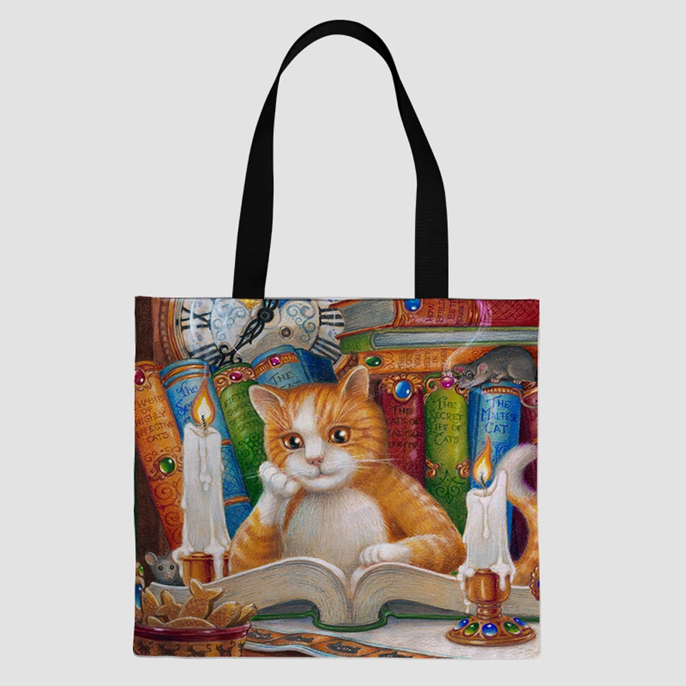 

Drop shipping custom design print on demand Oil painting cat canvas folding grocery eco friendly shopping tote bag