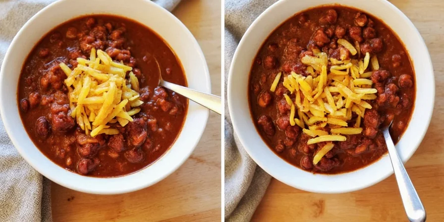 Crockpot chili with spices arranged artfully around it