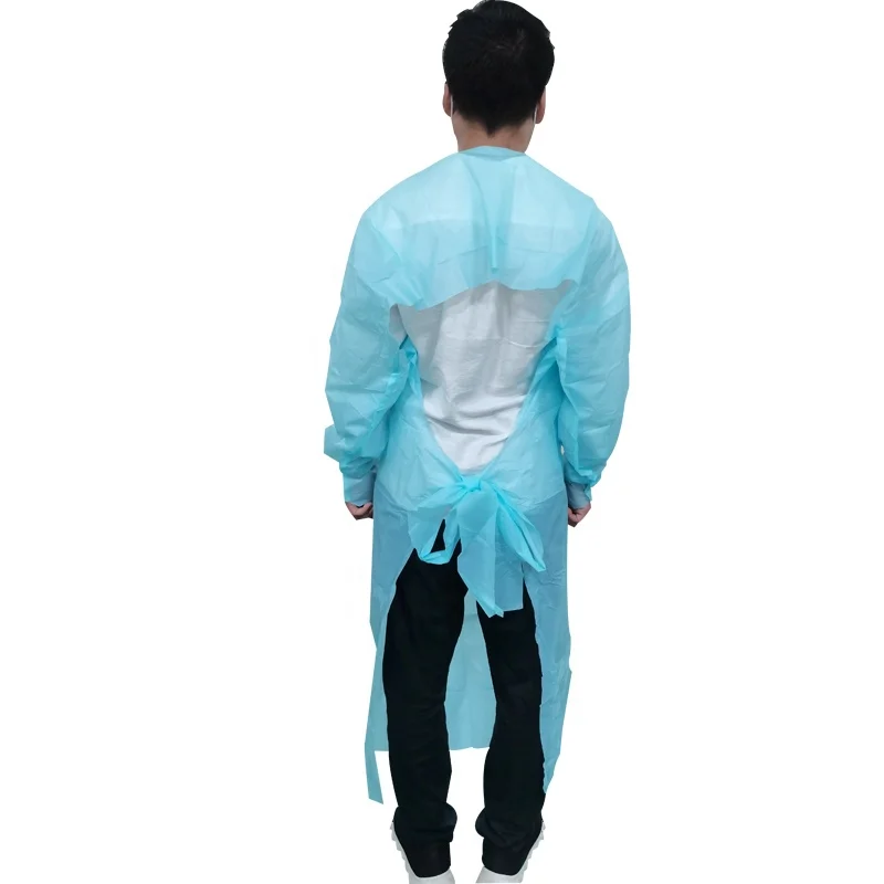 

Professional Factory EN14126 CPE medical waterproof gown PE Disposable safey 510k level 4 gown with elastic and knitted cuffs, Blue/white/green/orange