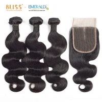 

Bliss Emerald 100% Raw Indian Human Hair Bundles Body Wave Meches Humain 3 Bundles with Closure