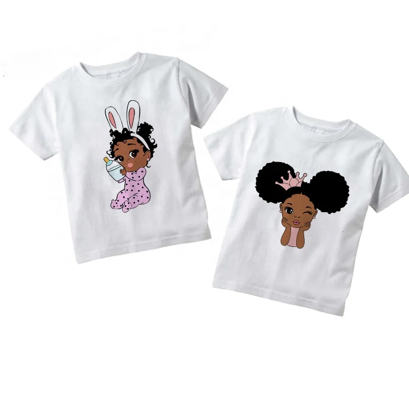 

High Quality Funny Toddlers Children Tshirt Custom Logo Soft Cotton Melanin Art Printed Girls Kids T Shirt, Picture