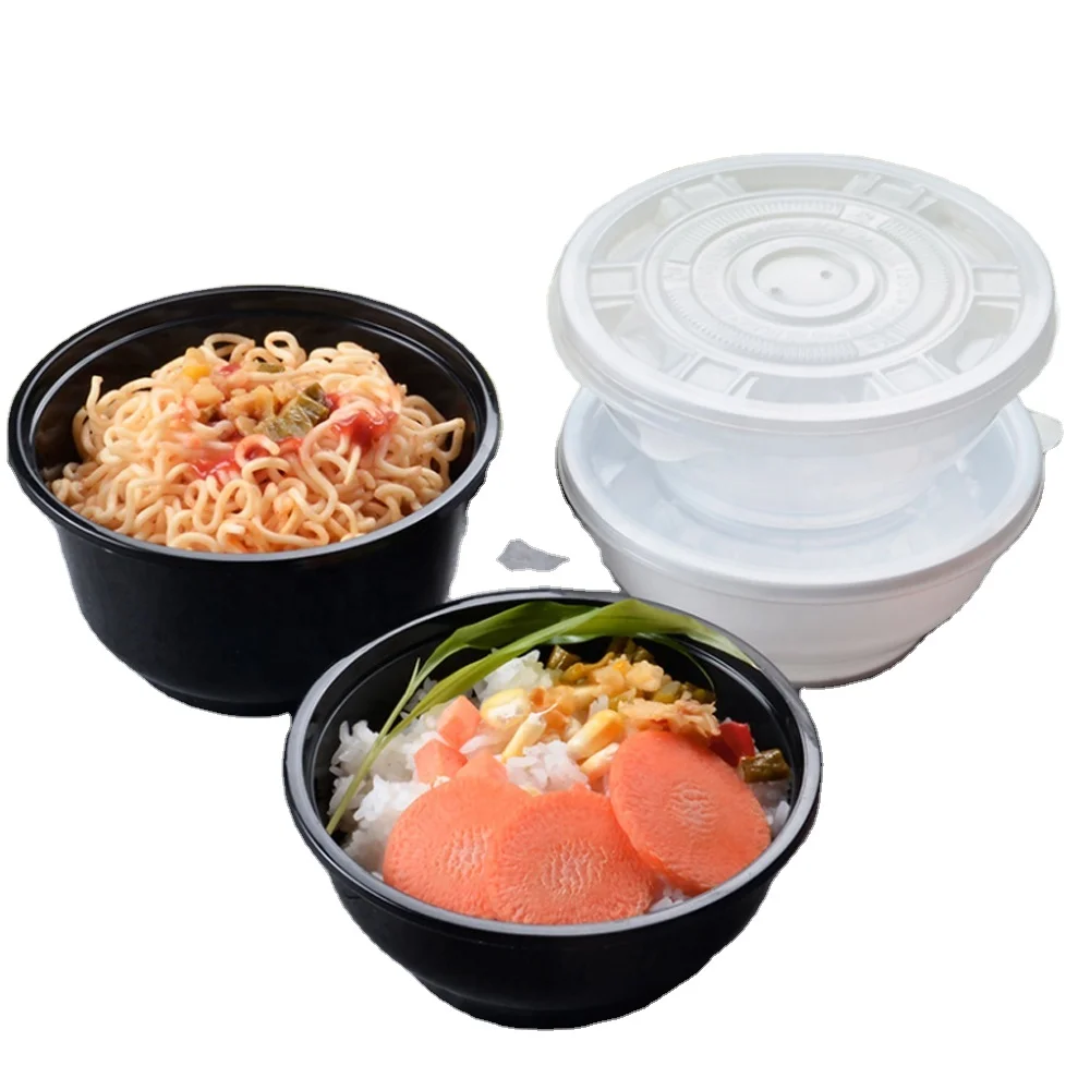 

Custom PP/RPP plastic 500ml microwave round black clear box disposable take away food container, Customized color