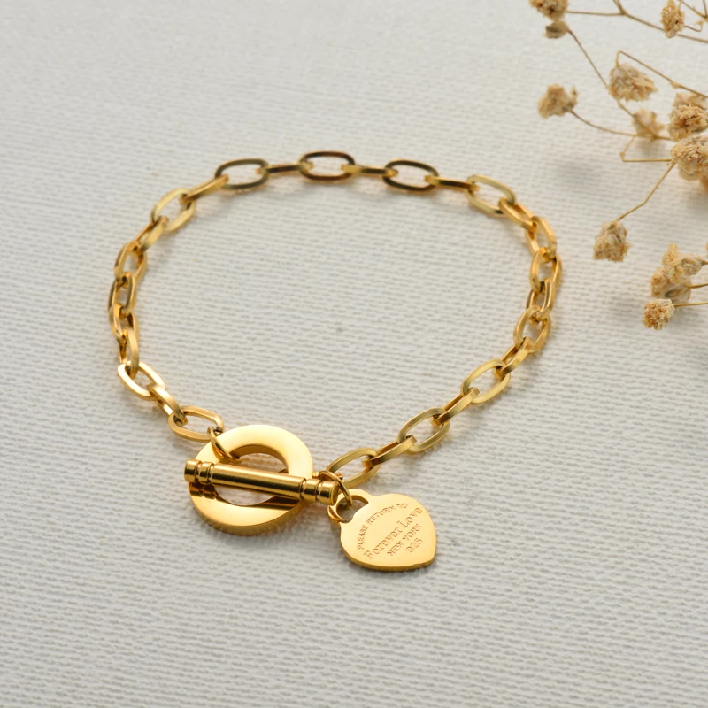 

BAOYAN Wholesale Forever Love Stainless Steel Gold Heart Charm jewelry stainless steel Bracelet Bijoux