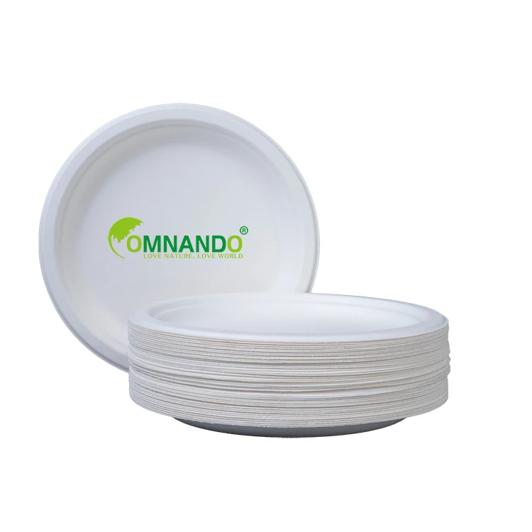 

2022 Eco-Friendly disposable bagasse paper plate biodegradable white party plate with customized LOGO