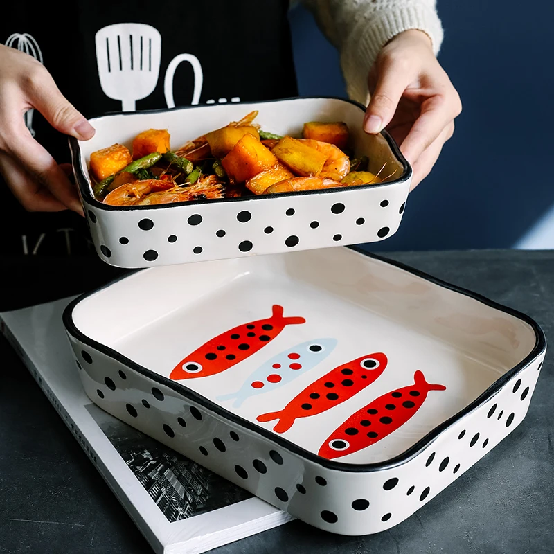 

Wholesale Rectangular Cartoon Fish Bake Pan Ceramic Bakeware Baking Tray For Home Kitchen