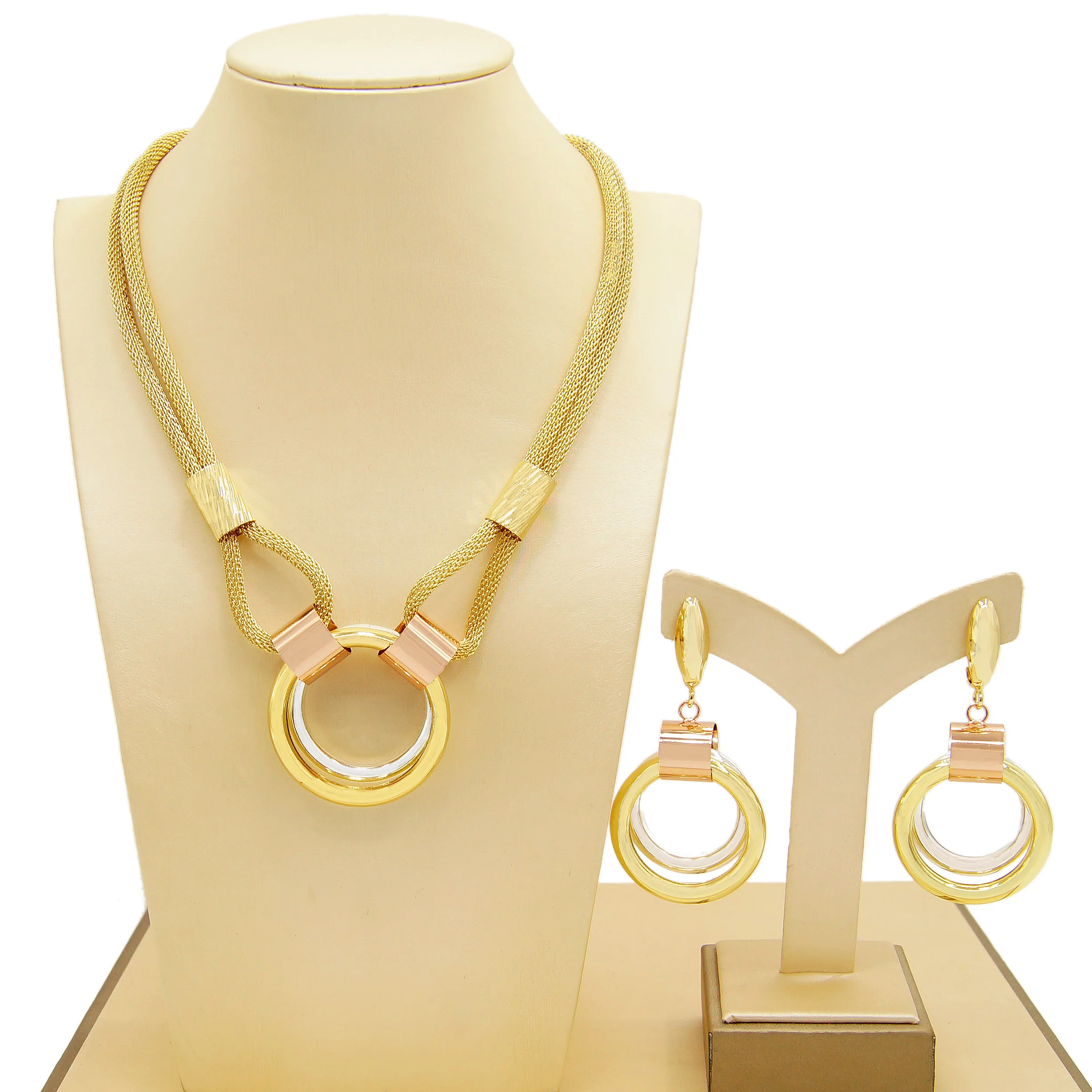 

High Quality Pendant Brazilian Gold Plated 24k Jewelry set Fashionable Party Gift Necklace Earrings Jewelry Set