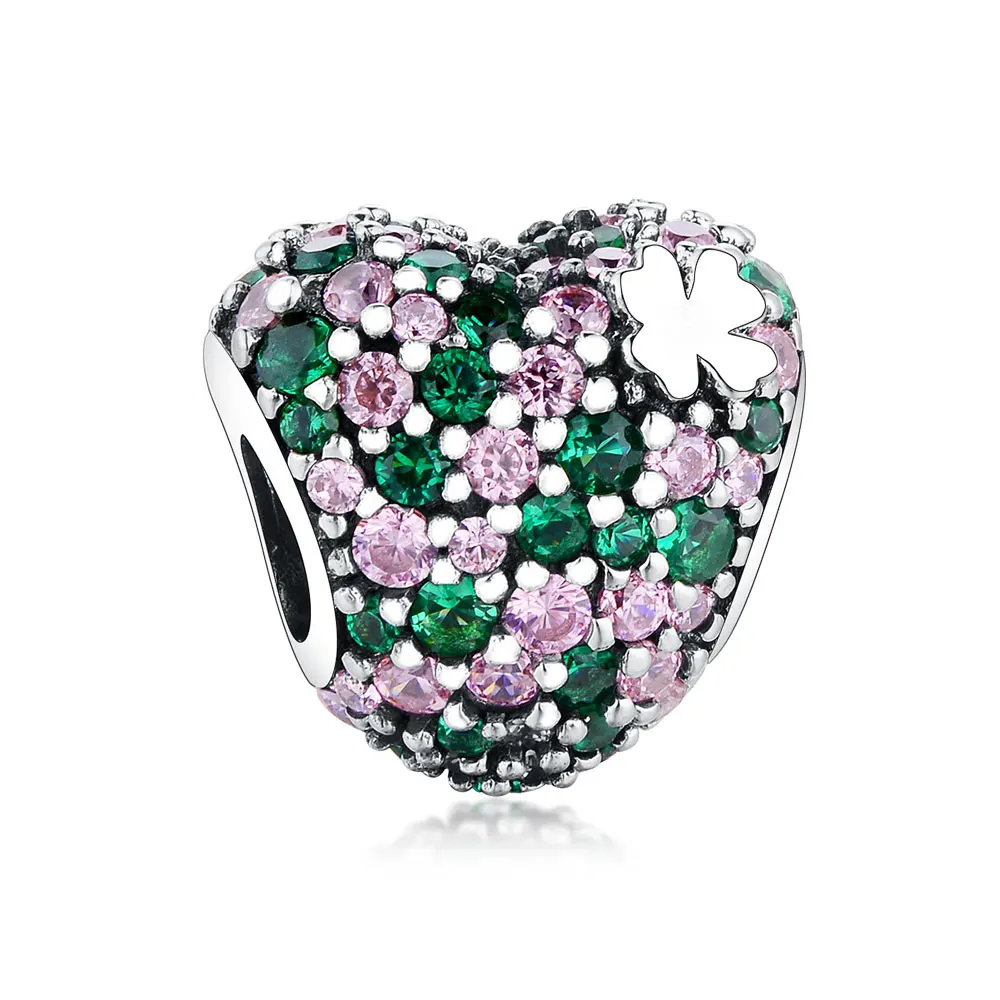 

New 925 Sterling Silver Beautiful Zircon Heart Flower Beads Charms Fit Original Pandora Charms Bracelet Necklace Jewelry