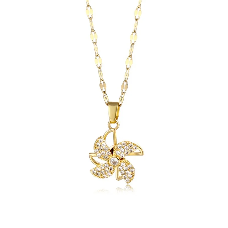 

Rotatable Windmill Pendant Necklace Women Stainless Steel Clavicle Chain, Gold