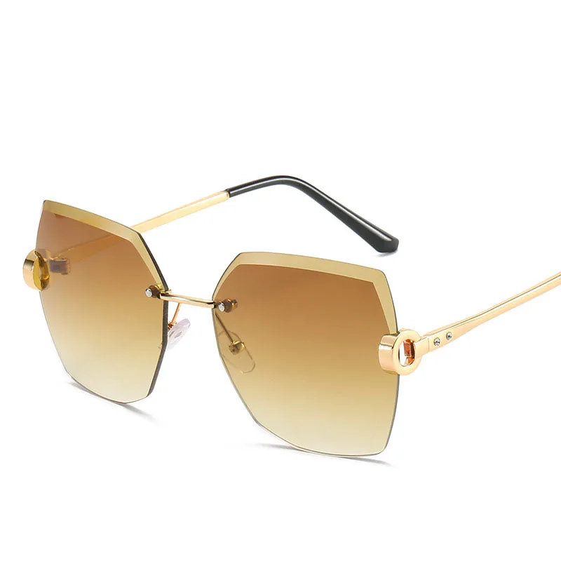 

Wholesale Luxury metal rimless colorful shades glasses female shield sunglasses women