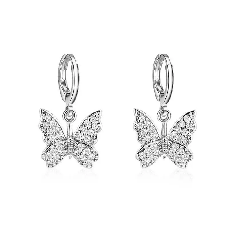 

2020 New women's Earrings Fashion Zircon Butterfly Dangle Earrings for women Animal sweet gold Stud earrings, Gold, silver