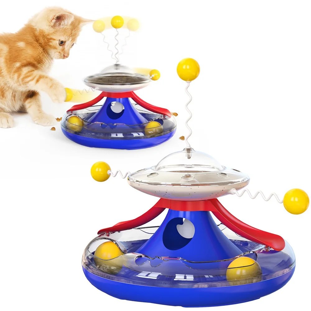 

Turntable Leaking Food Cat Interactive Toy Turntable Trackball Leaking Food Pet Cat Toy With Funny Cat Stick, As shown