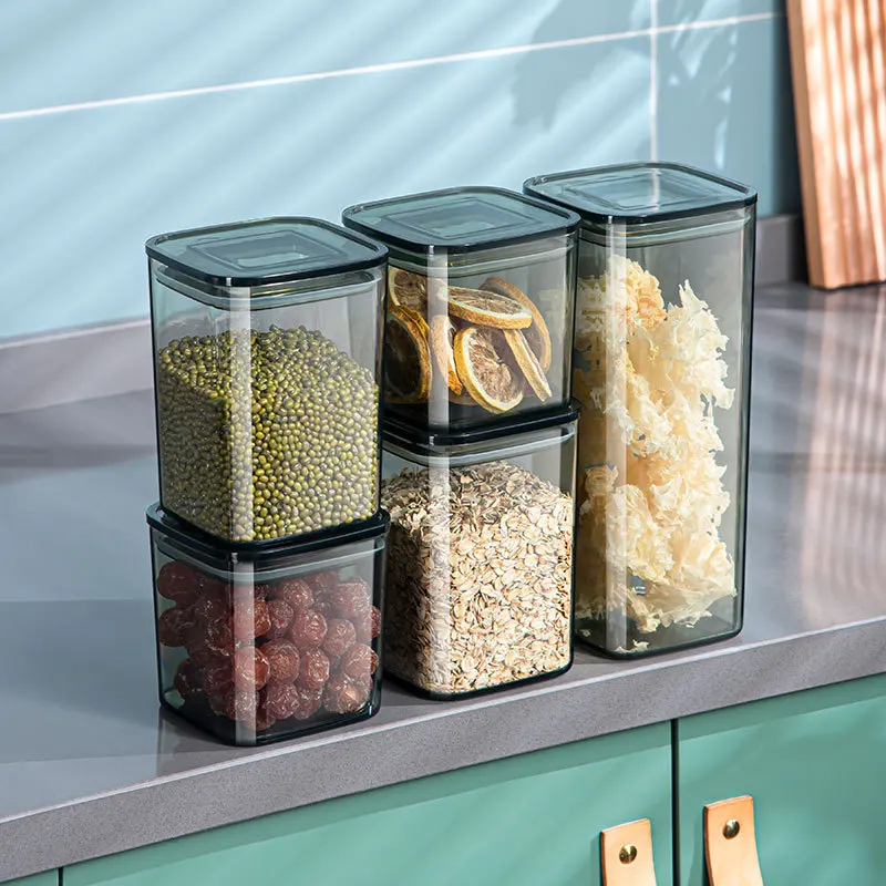 

1600ml food grade plastic Sealed storage jar kitchen closet transparent dry food nuts grains cereals biscuits storage container, Green/brown