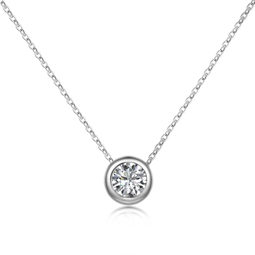 Dylam Minimalism Round Cubic Zirconia Necklace Jewelry Set Charm Pendent Silver 925 Chain Link Zircon Necklaces For Women