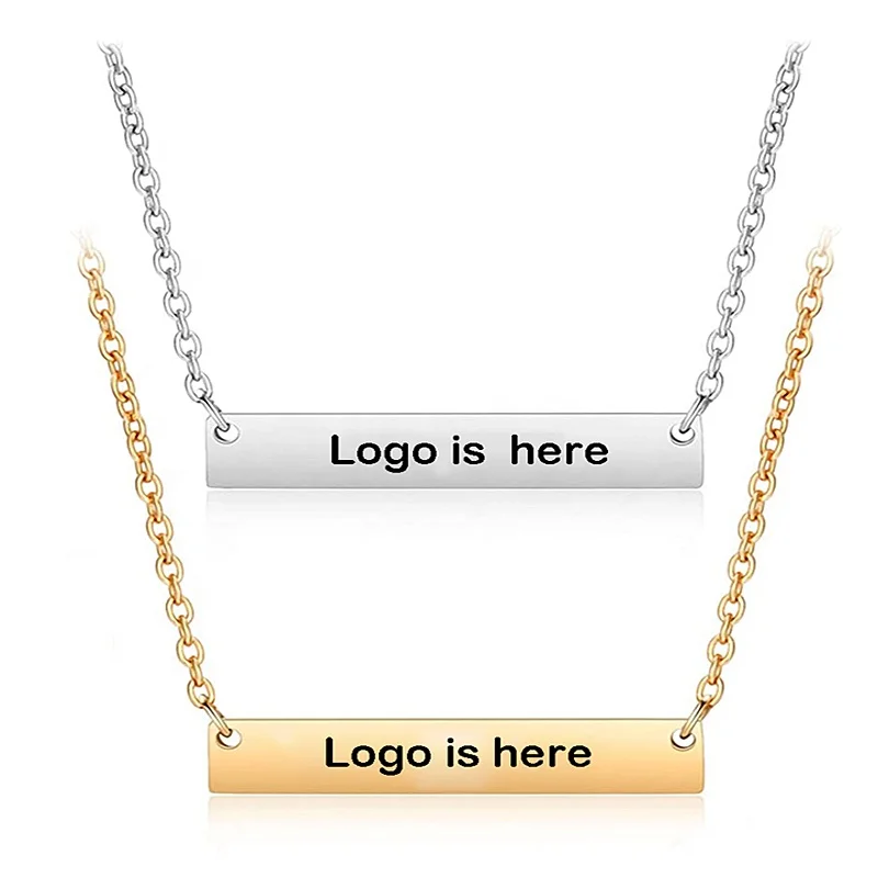 

Personalized 316L Bar Necklace Gold Stainless Steel Necklace Customized Nameplate Couple Mother's Day Gift Necklace Of Custom