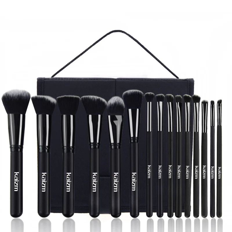 

Professional 15 Pcs High Quality Black wood Customized Logo Makeup brush Powder Brush Cosmetic Brush Beauty