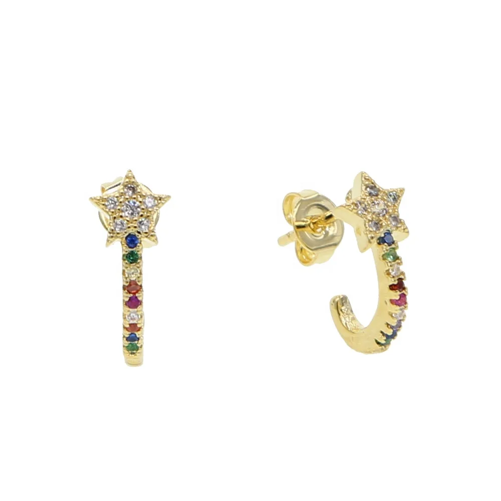 

classic simple Moon Star rainbow cz Earring stud For Women Antique Gold Earring Oorbellen Brincos Jewelry Accessories