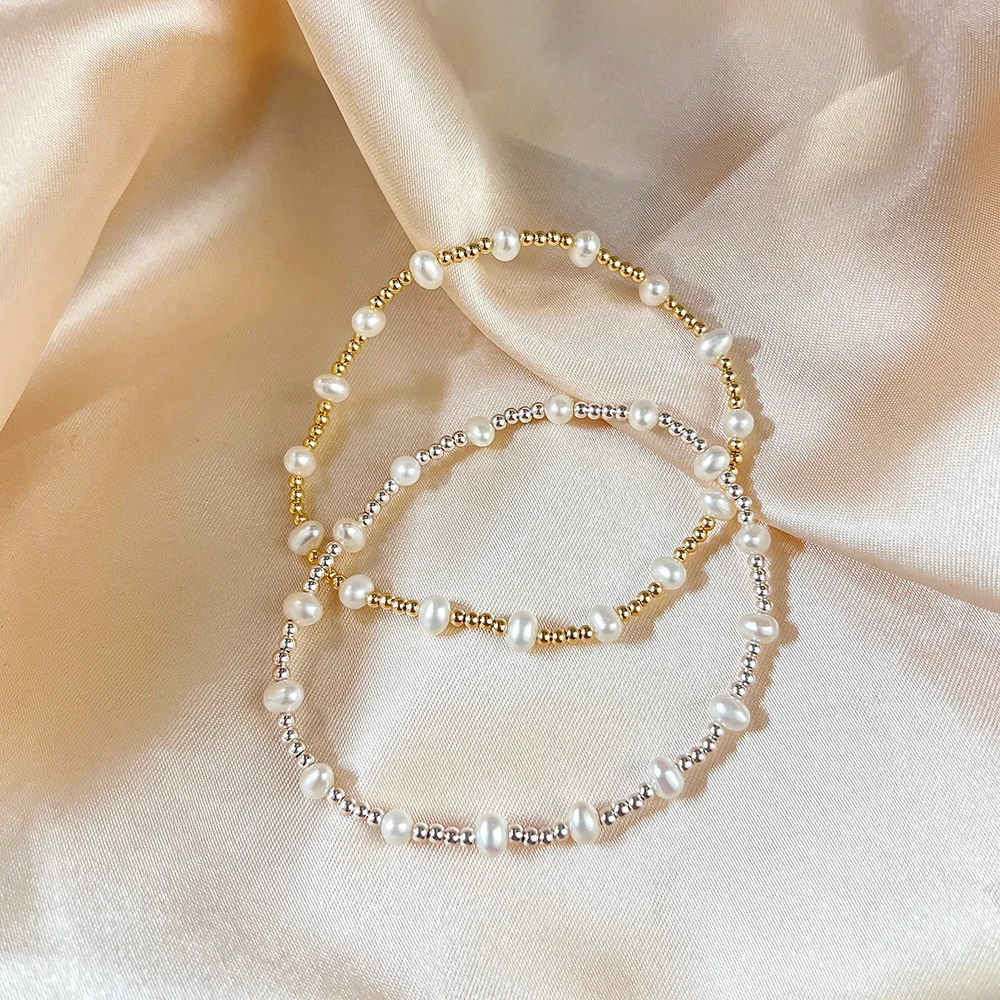 Fine 14k Gold Filled Bead with Freshwater Pearl Bracelet S925 Sterling Silver for Women Girls Making Permanent Jewelry