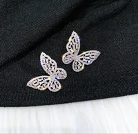 

high quality gold cubic zirconia rhinestone butterfly earrings for women