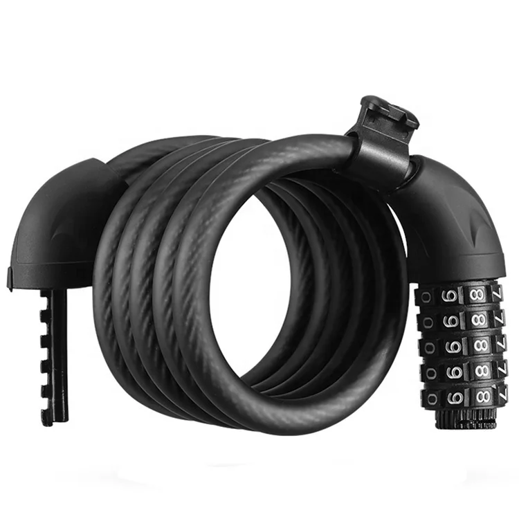 

1.2/1.5m Long Safety 5 Digital Code Combination Bike Lock Stainless Steel Bicycle Cable Chain Lock, Black/blue