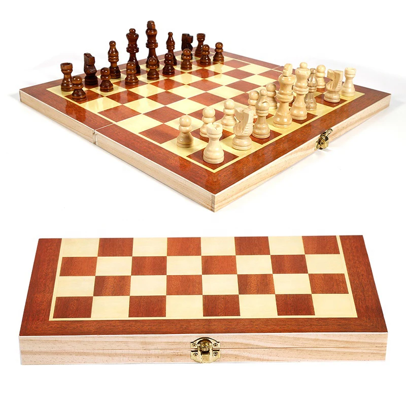 

2020 High quality classic educational learning international wooden chess folding board game set toys