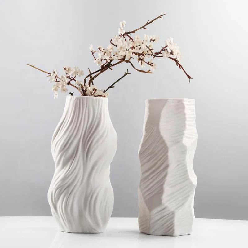 

Nordic style modern creative irregular white vase tall large white lacquer resin flower vases set for home decoration, As picture