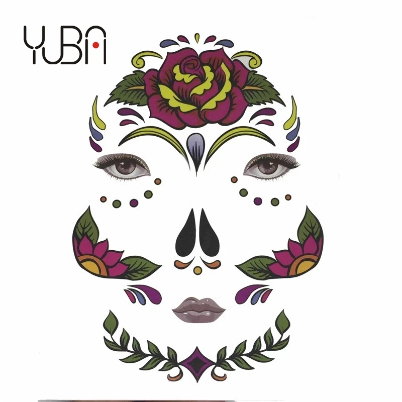 

DayoftheDeadFaceSkeletonTattoosHalloweenTemporarySugarSkullCostumeMakeupTattoosforMenWomenAdults, Cmyk