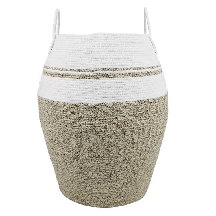

Decorative woven cotton rope laundry storage baskets, White
