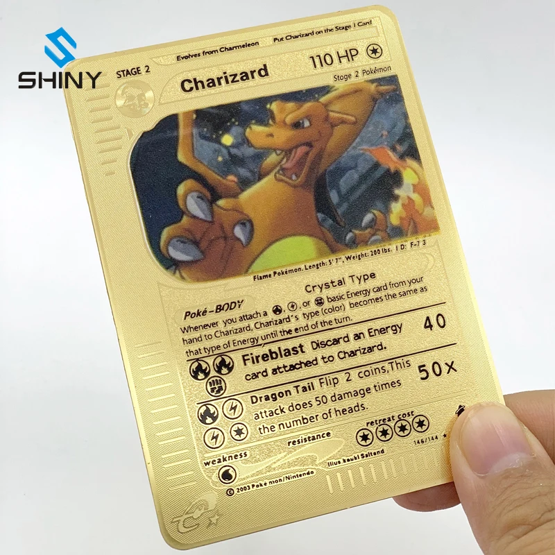 

Stainless steel Gold Metal Base Set stage 2 Charizard 110HP Pokemon GX EX Card