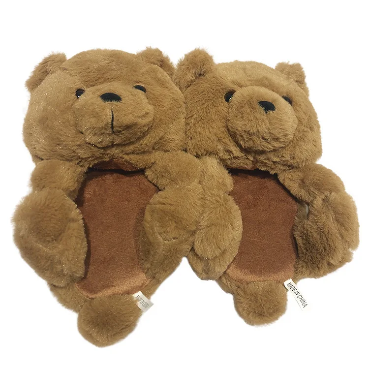 

2021 New Arrivel Lovely Soft Fur New Style House Rainbow Kids Slides Plush Indoor Teddy Bear Animal House Slippers