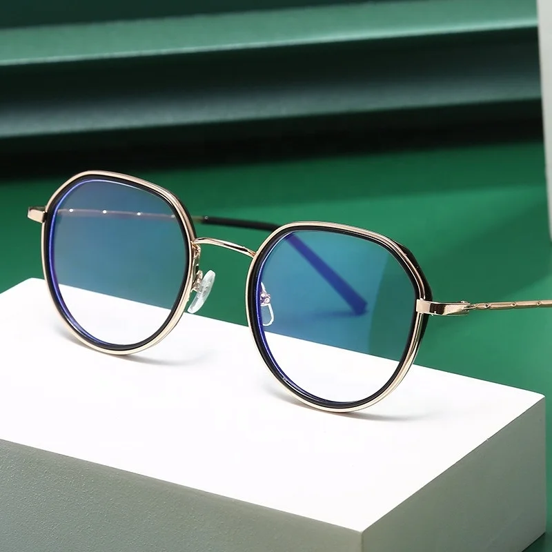 2024 New Fashion Anti Blue Light TR90 Frame Eyewear Glasses Oversized Round Metal Frame Men Women Sunglasses