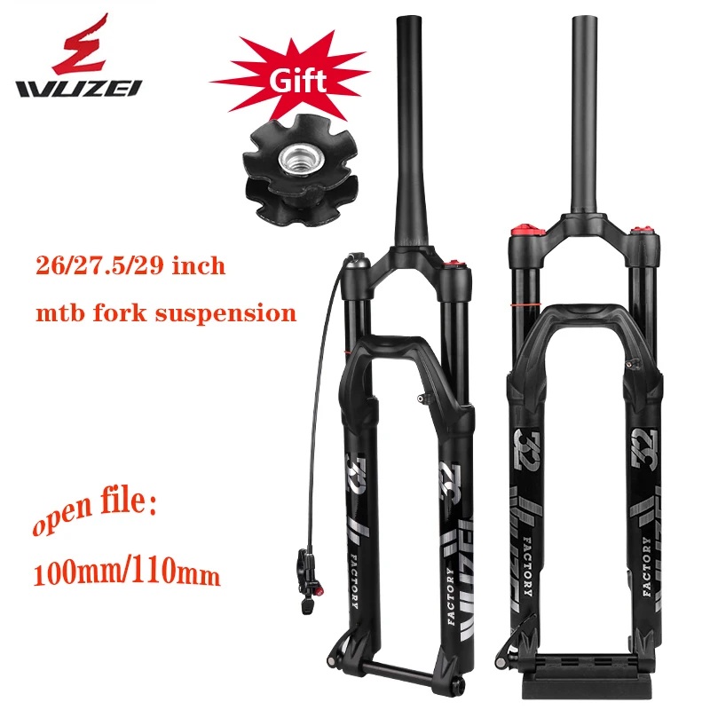 

WUZEI Mountain Damping Fork 26/27.5/29 inch Rebound Air Fork Shoulder/Wire Control Bike Magnesium/Alloy mtb bicycle 27.5 fork