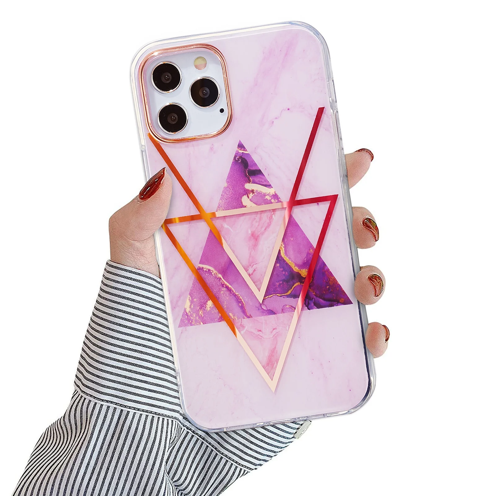 

Luxury Marble Geometric Stripe TPU PC Cell Phone Case Cover for iPhone 12 12 Pro 12 Pro Max Electroplating Case, Multi colors