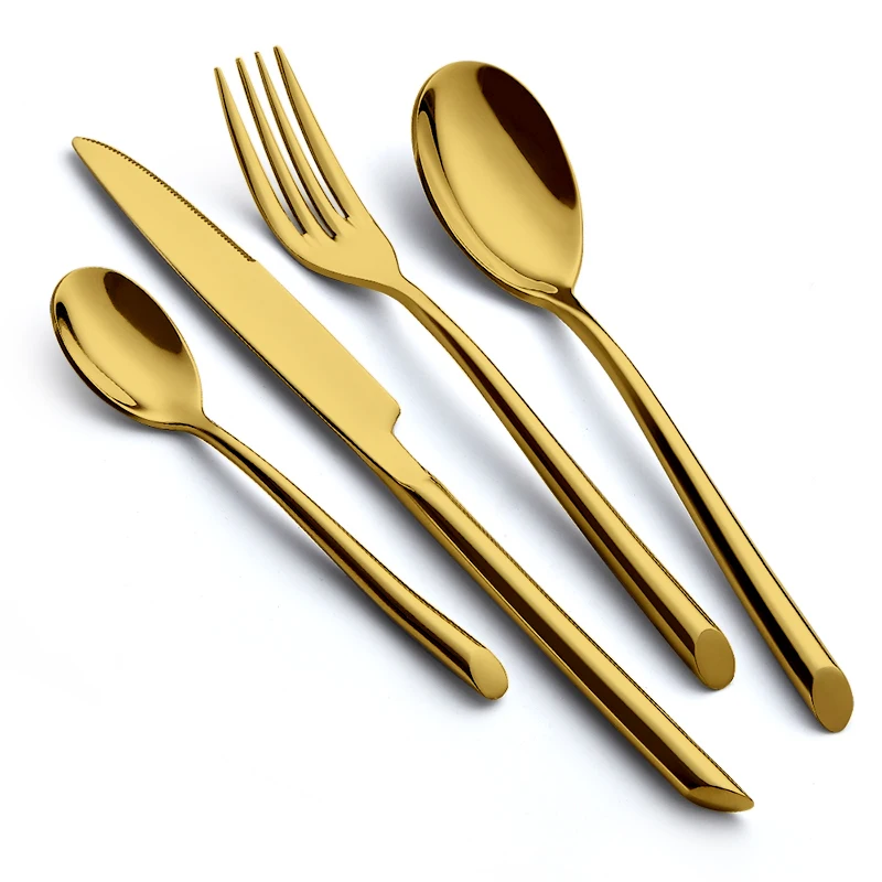 

Wholesale wedding tableware cutlery spoon and fork set gold 18/10 stainless steel christmas flatware set, Picture